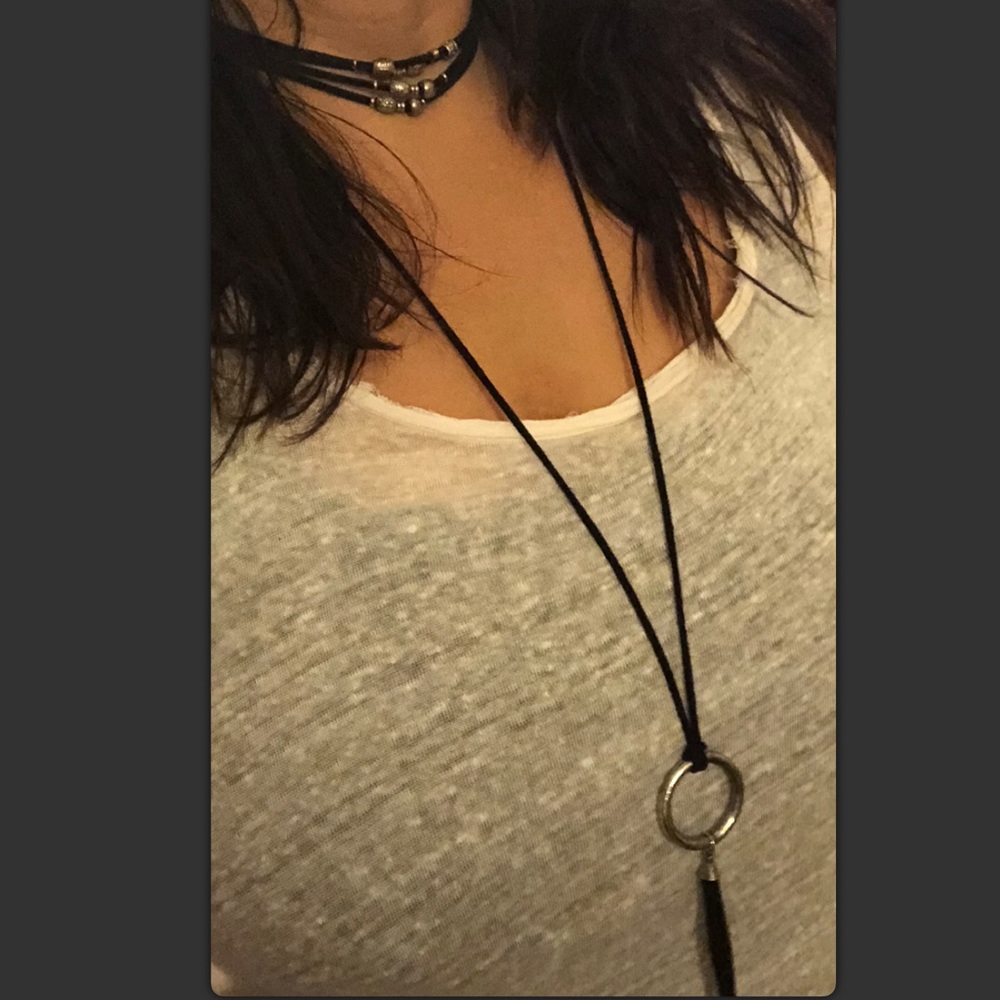 Free People black/silver choker long necklace cool